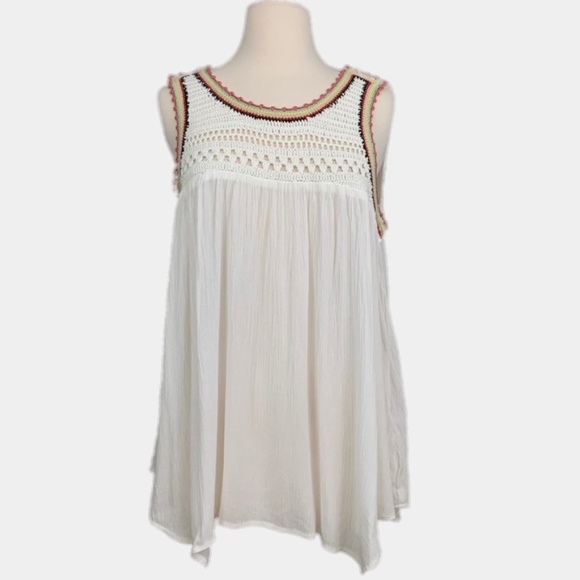 LC LAUREN CONRAD Tank Top Blouse Sleeveless Crochet Bohol Off-White Large - Picture 2 of 7